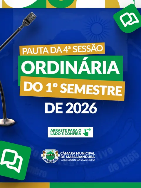 🏛️📜 Confira a pauta da 4ª Sessão Ordinária do 2º semestre de 2026.