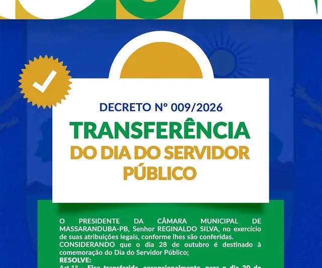 Câmara de Massaranduba transfere comemoração do Dia do Servidor Público